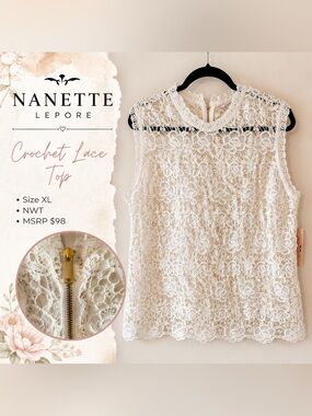 Nanette Lepore Cream Crochet Lace Shell Top